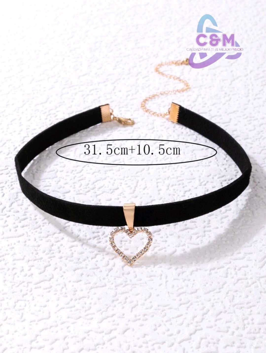 GARGANTILLA NEGRA DE CORAZON CON ORILLA DIAMANTES 